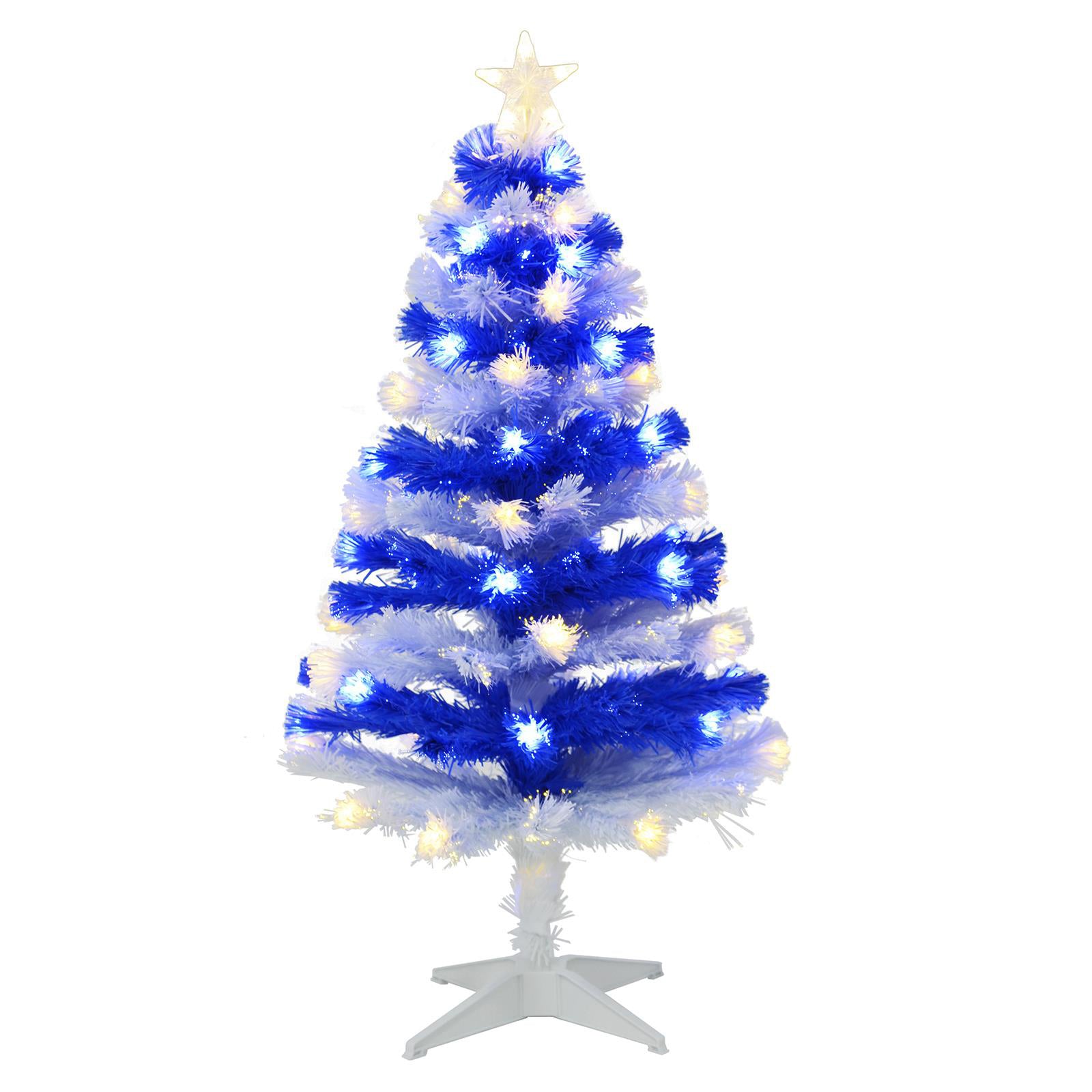 Mr Crimbo 4ft Fibre Optic Christmas Tree Stripe Red Blue - MrCrimbo.co.uk -XS6423 - Blue/White -4ft christmas tree